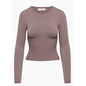 Aritzia Babaton Black Sculpt Knit Empire Long Sleeve Rib-Knit Corset Top,Size M